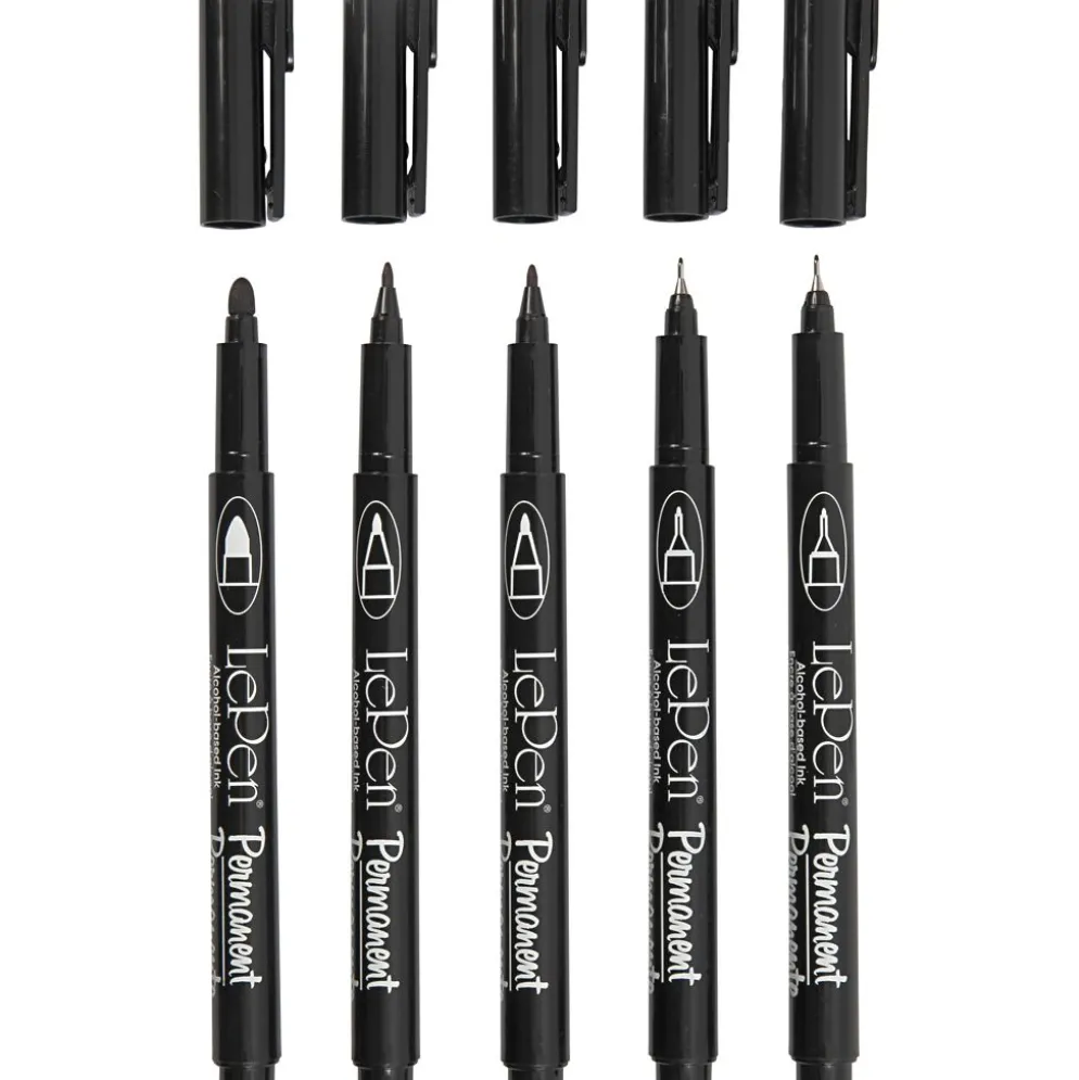Permanenta tuschpennor, spets 2x0,6+2x0,8+1,3 mm, svart, 5 st./ 1 förp.