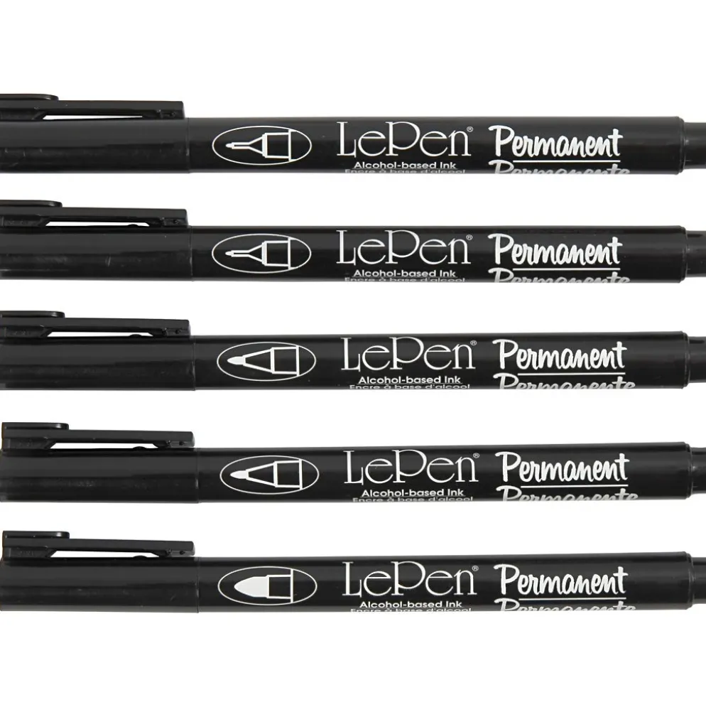 Permanenta tuschpennor, spets 2x0,6+2x0,8+1,3 mm, svart, 5 st./ 1 förp.