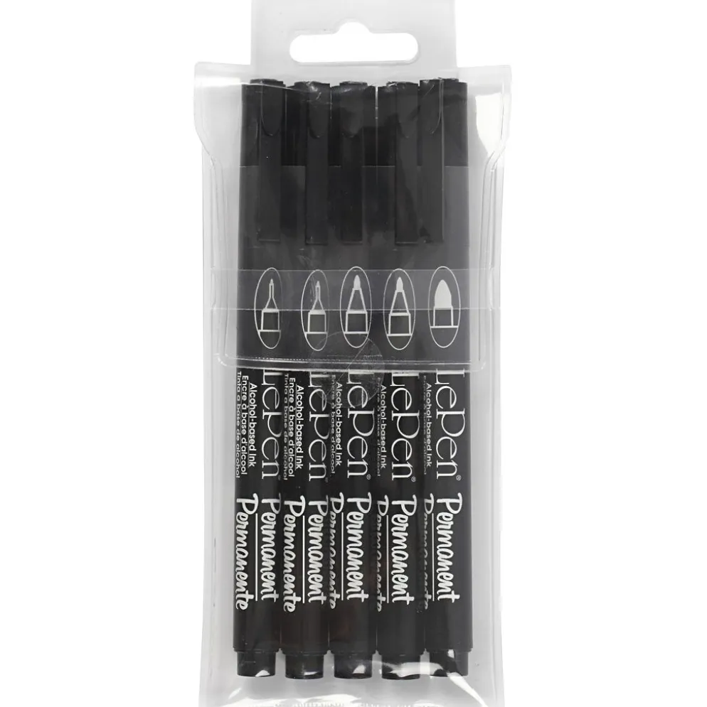 Permanenta tuschpennor, spets 2x0,6+2x0,8+1,3 mm, svart, 5 st./ 1 förp.