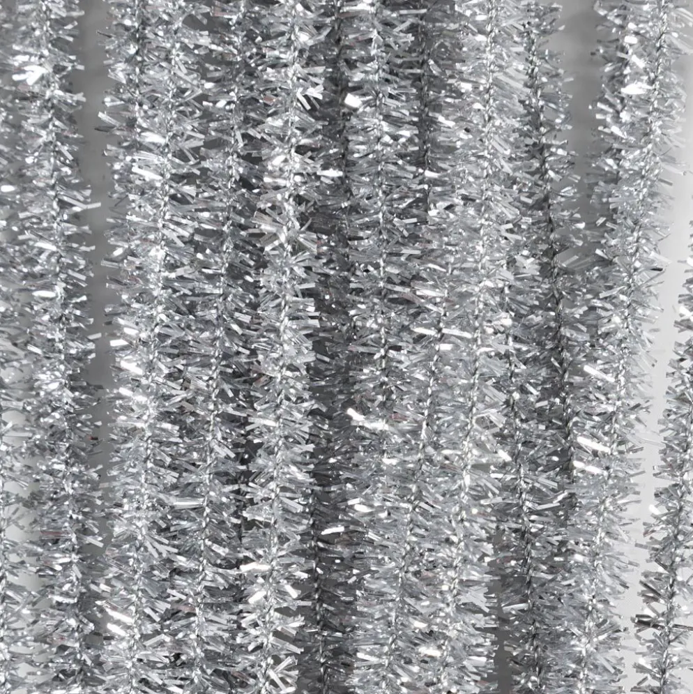 Piprensare, L: 30 cm, tjocklek 6 mm, glitter, silver, 24 st./ 1 förp.