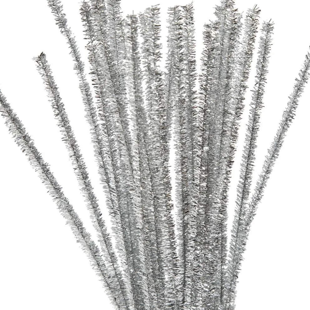 Piprensare, L: 30 cm, tjocklek 6 mm, glitter, silver, 24 st./ 1 förp.