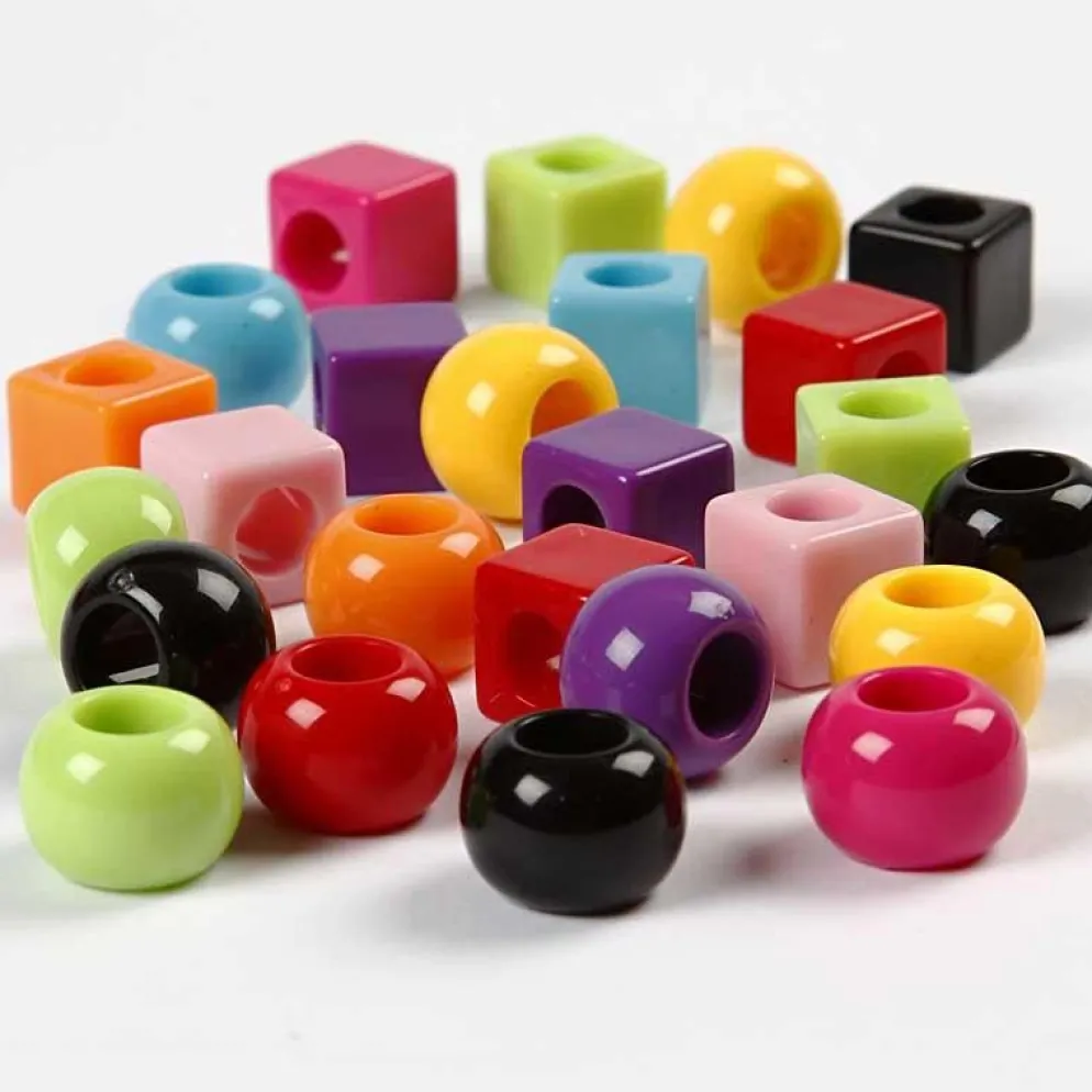Plastpärlor, stl. 11 mm, Hålstl. 7 mm, ca. 60 st., mixade färger, 75 g, 150 ml/ 1 förp.