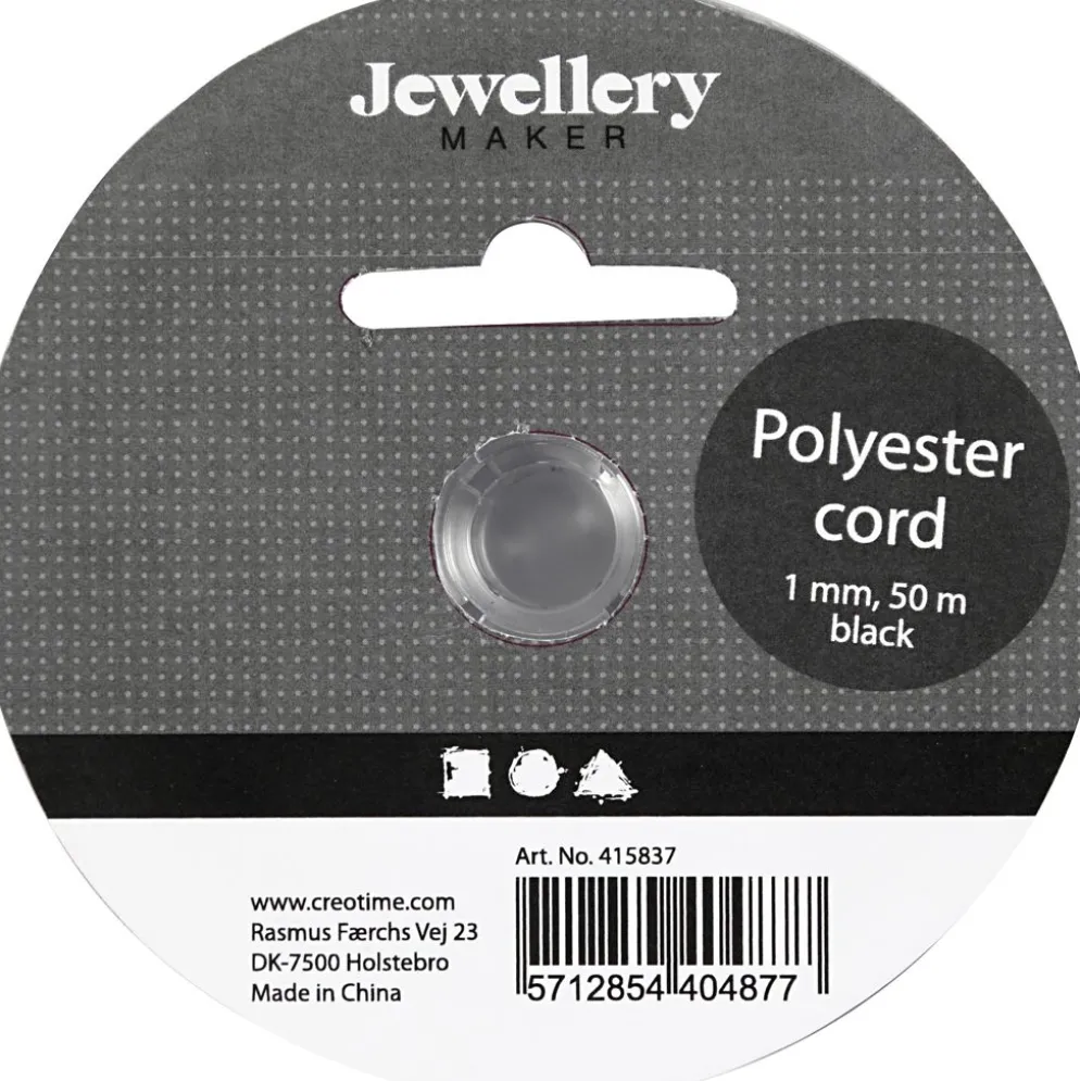 Polyestersnöre, tjocklek 1 mm, svart, 50 m/ 1 rl.