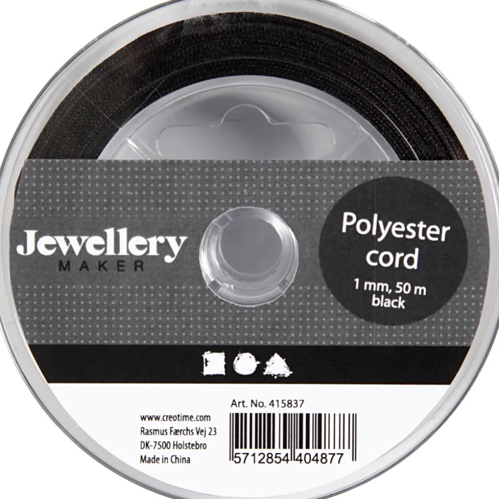 Polyestersnöre, tjocklek 1 mm, svart, 50 m/ 1 rl.