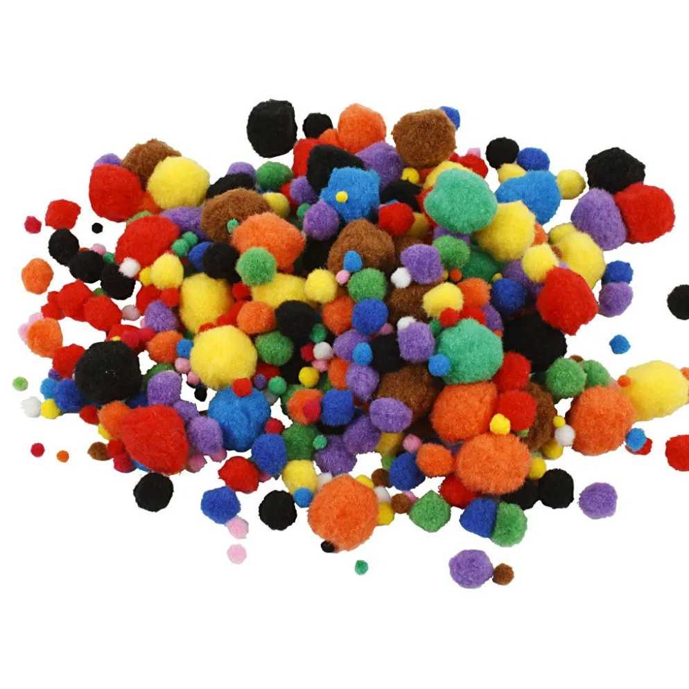 Pompoms, Dia. 5-40 mm, ca. 150 st., mixade färger, 42 g/ 1 förp.