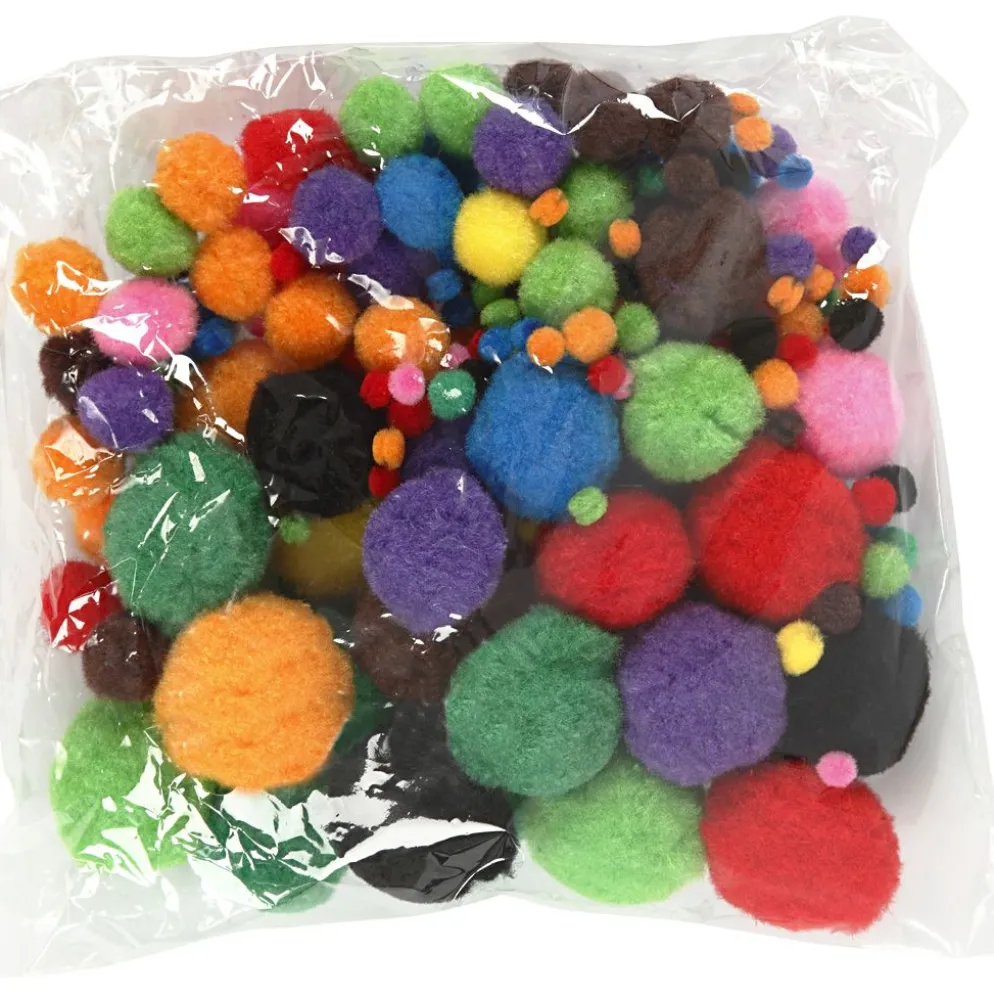 Pompoms, Dia. 5-40 mm, ca. 150 st., mixade färger, 42 g/ 1 förp.