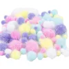 Pompoms, Dia. 15-40 mm, glitter, ca. 75 st., pastellfärger, 62 g/ 1 förp.