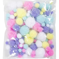 Pompoms, Dia. 15-40 mm, glitter, ca. 75 st., pastellfärger, 62 g/ 1 förp.
