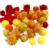 Pompoms, Dia. 15+20 mm, orange, röd, gul, 48 st./ 1 förp.