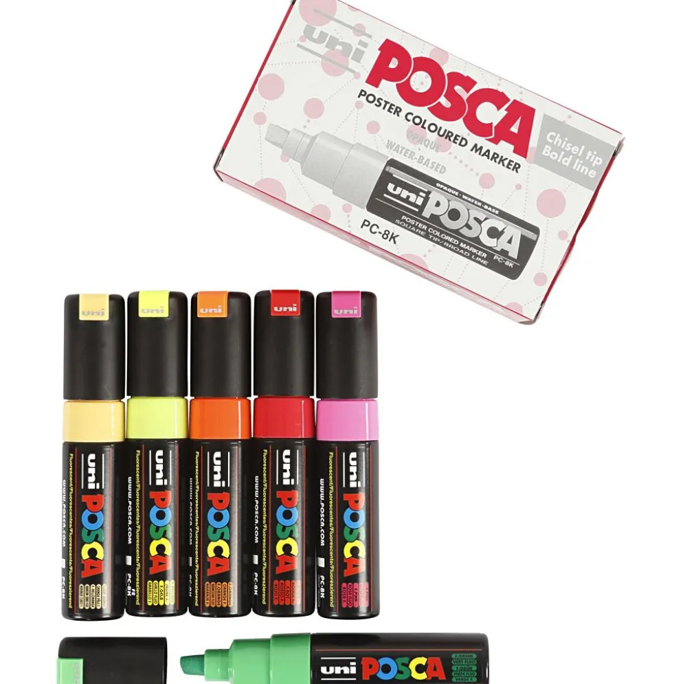 Posca Marker , nr. PC-8K, spets 8 mm, Broad, semi opaque, mixade färger, 6 st./ 1 förp.