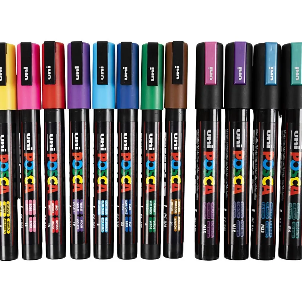 Posca Marker , nr. PC-5M + PC-3M, spets 0,9-1,3 + 2,5 mm, mixade färger, 12 mix./ 1 förp.