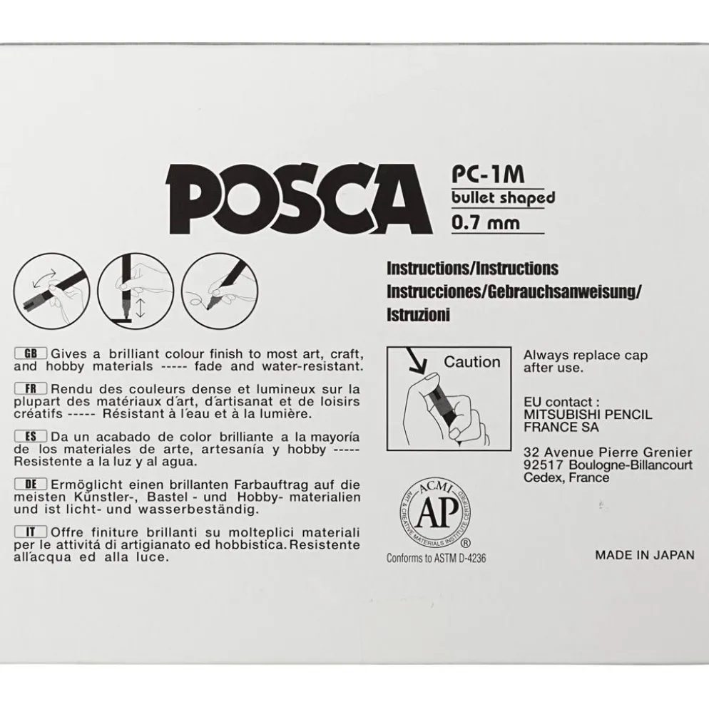 Posca Marker , nr. PC-1M, spets 0,7 mm, extra fine, mixade färger, 12 st./ 1 förp.