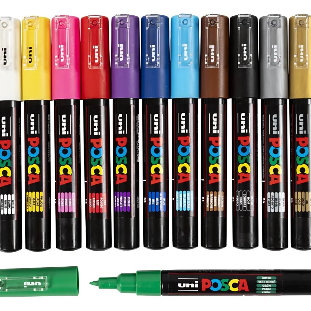 Posca Marker , nr. PC-1M, spets 0,7 mm, extra fine, mixade färger, 12 st./ 1 förp.