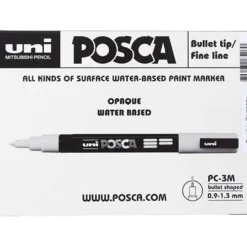 Posca Marker , nr. PC-3M, spets 0,9-1,3 mm, Fine, guld, silver, vit, 6 mix./ 1 förp.
