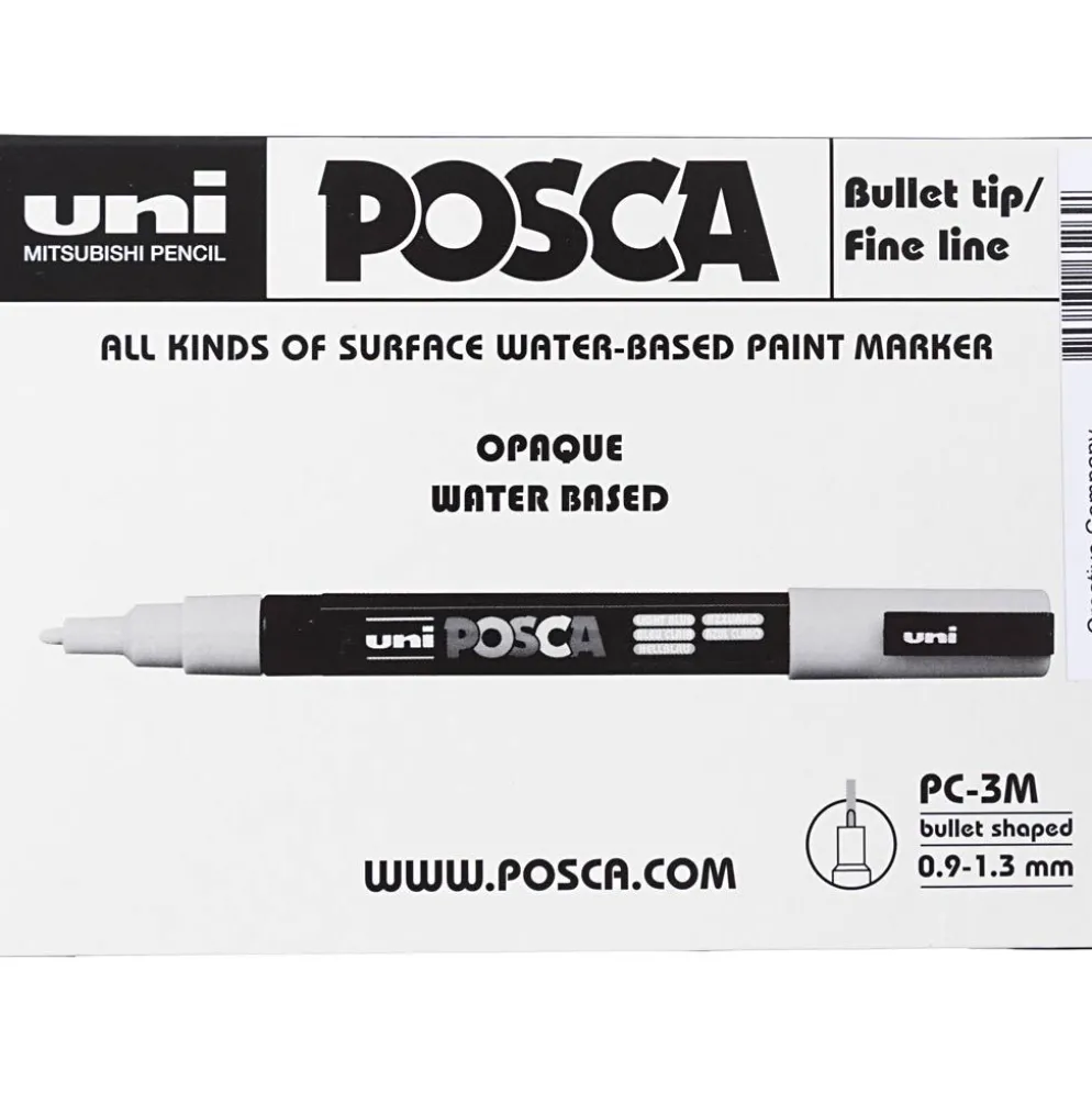 Posca Marker , nr. PC-3M, spets 0,9-1,3 mm, Fine, guld, silver, vit, 6 mix./ 1 förp.