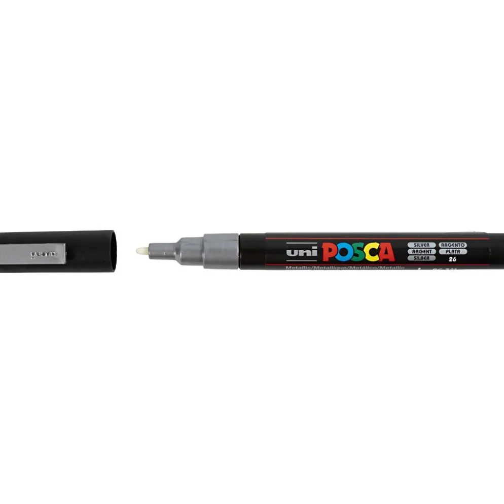 Posca Marker , nr. PC-3M, spets 0,9-1,3 mm, Fine, svart, guld, silver, 12 mix./ 1 förp.