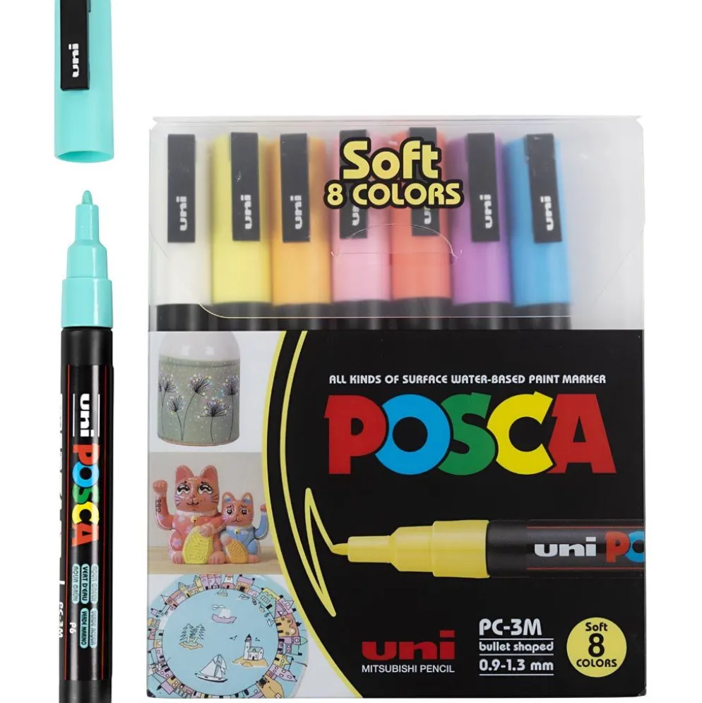 Posca Marker , nr. PC-3M, spets 0,9 - 1,3 mm, Fine, mixade färger, 8 mix./ 1 förp.