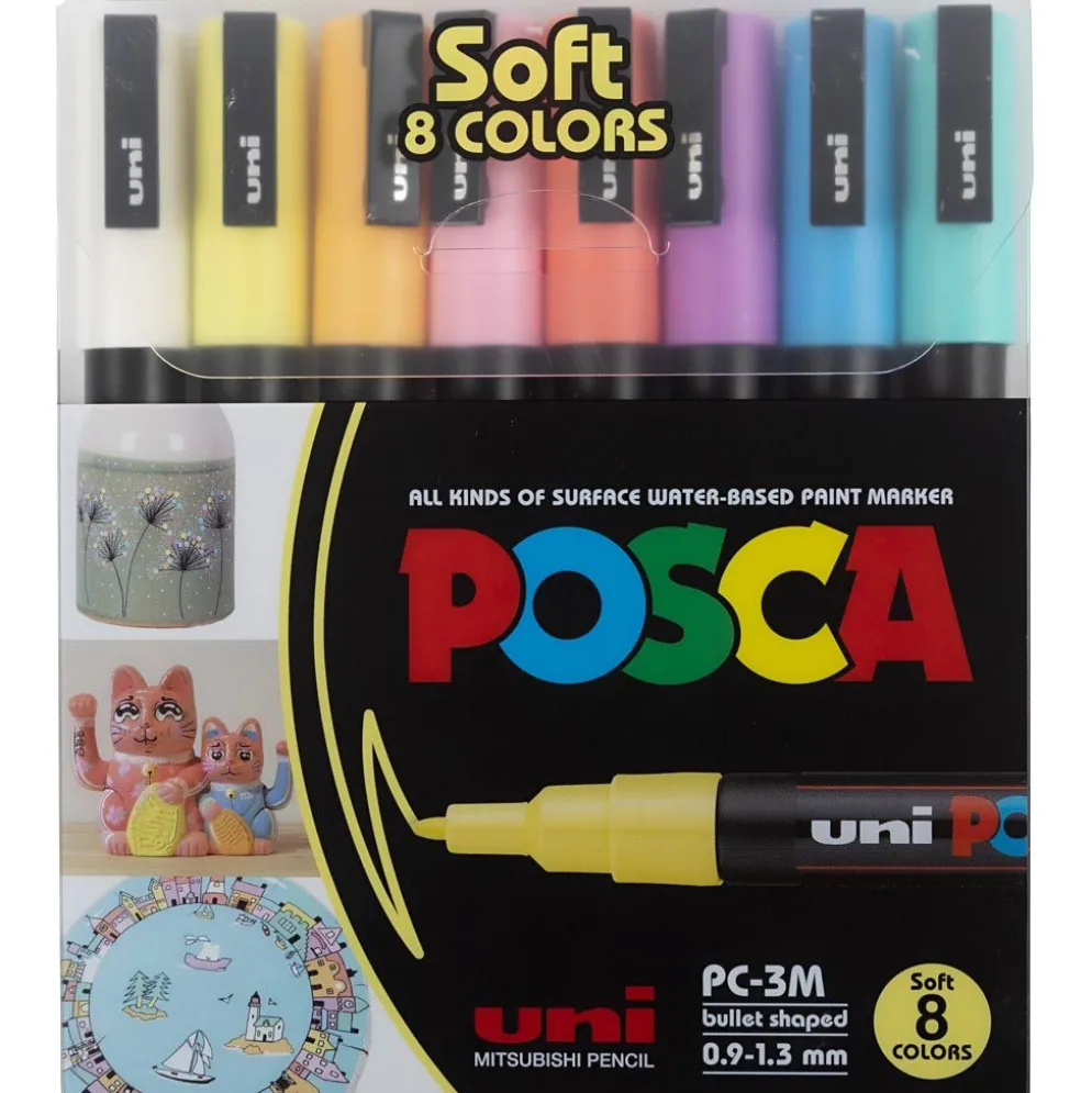 Posca Marker , nr. PC-3M, spets 0,9 - 1,3 mm, Fine, mixade färger, 8 mix./ 1 förp.