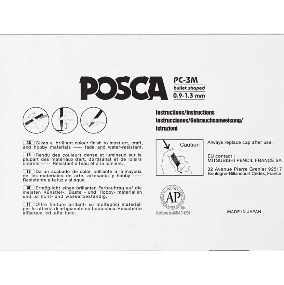 Posca Marker , nr. PC-3M, spets 0,9-1,3 mm, Fine, mixade färger, 12 st./ 1 förp.
