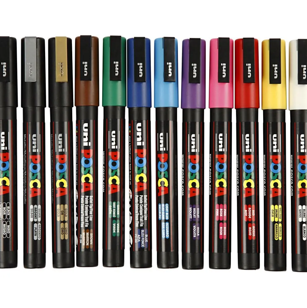 Posca Marker , nr. PC-3M, spets 0,9-1,3 mm, Fine, mixade färger, 12 st./ 1 förp.