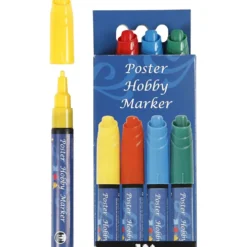 Poster Hobby Marker, spets 3 mm, blå, grön, röd, gul, 4 st./ 1 förp.