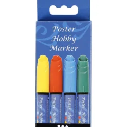 Poster Hobby Marker, spets 3 mm, blå, grön, röd, gul, 4 st./ 1 förp.