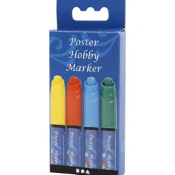 Poster Hobby Marker, spets 3 mm, blå, grön, röd, gul, 4 st./ 1 förp.