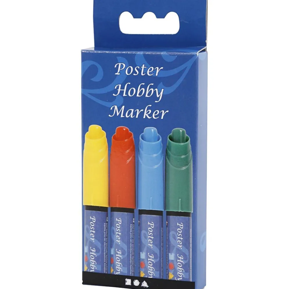 Poster Hobby Marker, spets 3 mm, blå, grön, röd, gul, 4 st./ 1 förp.