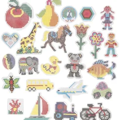 Pärlplattor, geometri, djur, barn/blommor och transport, stl. 7x7,5-14x16 cm, medium, klar, 4x10 förp./ 1 förp.