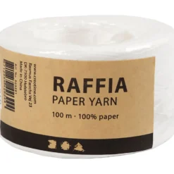 Raffia Pappersgarn, B: 7-8 mm, vit, 100 m/ 1 rl.
