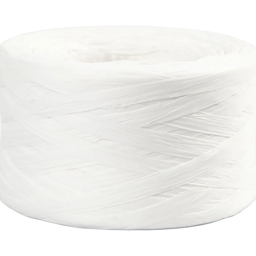 Raffia Pappersgarn, B: 7-8 mm, vit, 100 m/ 1 rl.