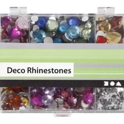 Rhinestones i ask, runda, stjärnor, hjärtan, Dia. 6+7+9+10+11+12+14+16 mm, blå, rosa, silver, 300 st./ 1 förp.