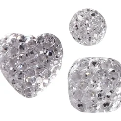 Rhinestones, (rund, fyrkant, hjärta), stl. 6+8+10 mm, silver, 35 st./ 1 förp.