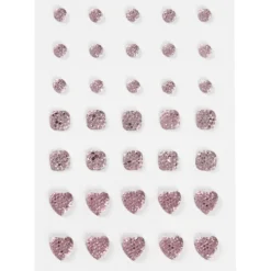 Rhinestones, (rund, fyrkant, hjärta), stl. 6+8+10 mm, rosa, 35 st./ 1 förp.