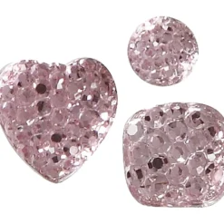 Rhinestones, (rund, fyrkant, hjärta), stl. 6+8+10 mm, rosa, 35 st./ 1 förp.