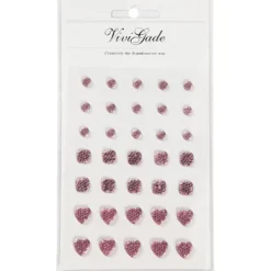 Rhinestones, (rund, fyrkant, hjärta), stl. 6+8+10 mm, rosa, 35 st./ 1 förp.