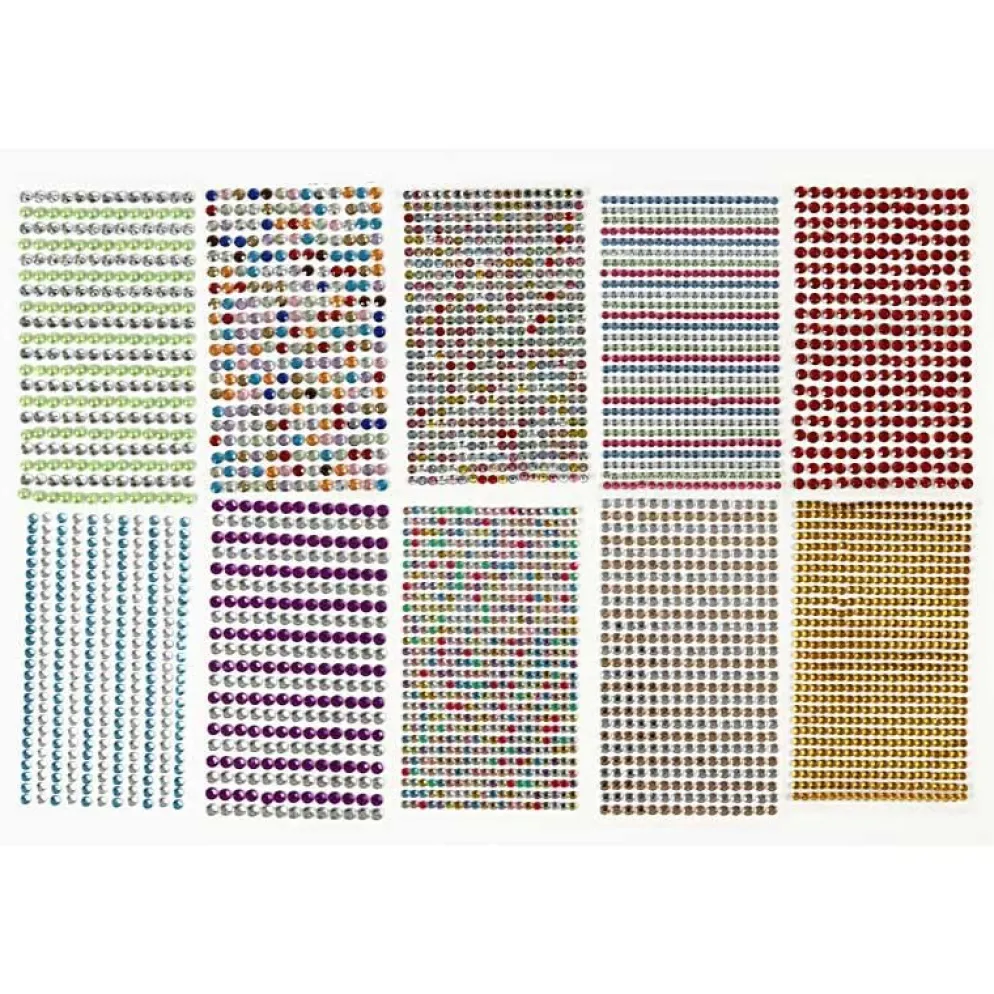 Rhinstenar stickers, Dia. 4-6 mm, ark 16x9,5 cm, mixade färger, 10 ark/ 1 förp.