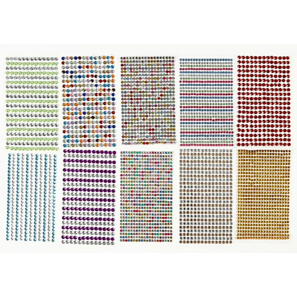 Rhinstenar stickers, Dia. 4-6 mm, ark 16x9,5 cm, mixade färger, 10 ark/ 1 förp.
