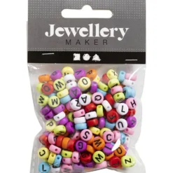 Runda bokstavspärlor, Dia. 7 mm, Hålstl. 1-2 mm, ca. 200 st., mixade färger, 25 g/ 1 förp.
