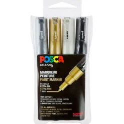 Set med Posca Markers, PC-1MC, nr. PC-1MC, svart, guld, silver, vit, 4 st./ 1 förp.