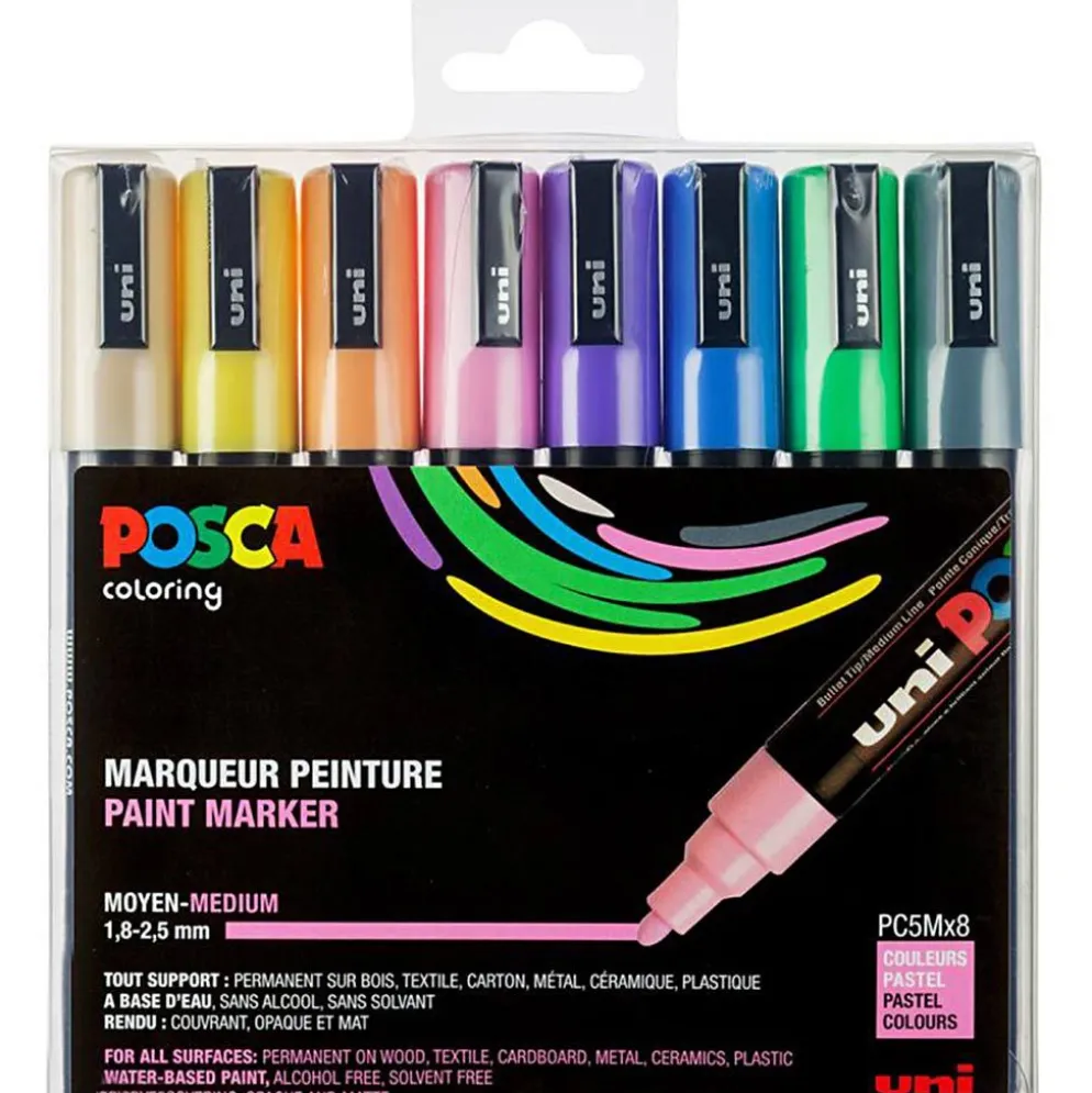Set med Posca Markers, PC-5M, nr. PC-5M, pastellfärger, 8 st./ 1 förp.