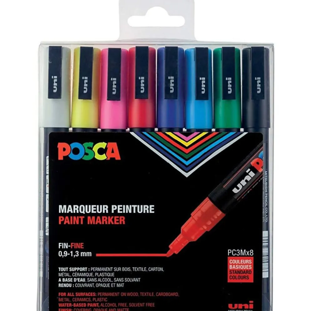 Set med Posca Markers, PC-3M, nr. PC-3M, standardfärger, 8 st./ 1 förp.