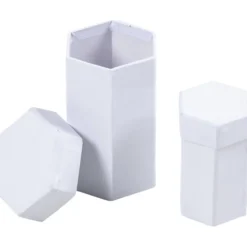 Sexkantiga askar, H: 7+9 cm, stl. 4,5+6 cm, vit, 2 st./ 1 set