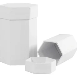 Sexkantiga askar, H: 7+9 cm, stl. 4,5+6 cm, vit, 2 st./ 1 set
