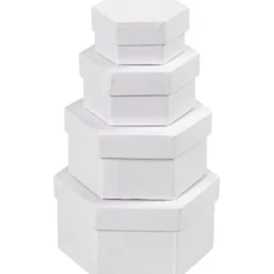Sexkantiga Askar, stl. 6,5x4 + 8x5 + 10x6 + 12x7 cm, vit, 4 st./ 1 set
