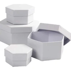 Sexkantiga Askar, stl. 6,5x4 + 8x5 + 10x6 + 12x7 cm, vit, 4 st./ 1 set