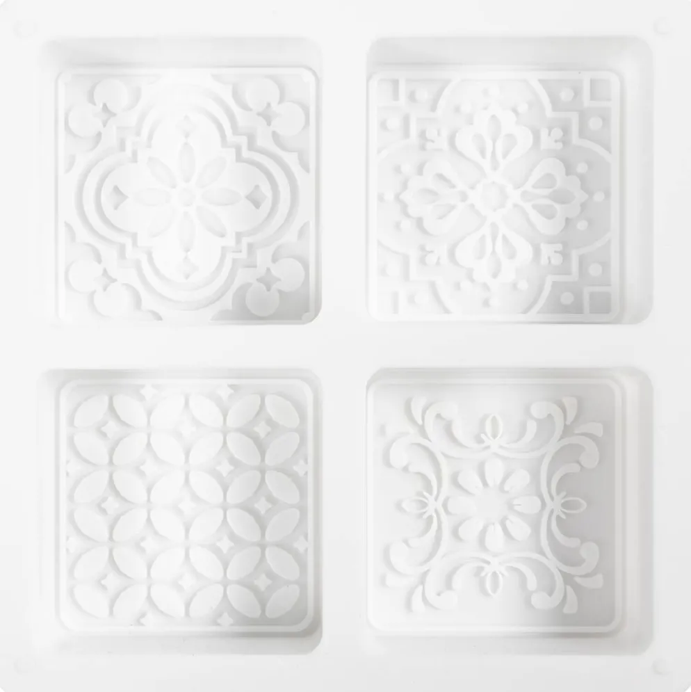 Silikonform, Fyrkantig med grafisk design, H: 2,4 cm, L: 6,8 cm, B: 6,8 cm, 4 st./ 1 förp.