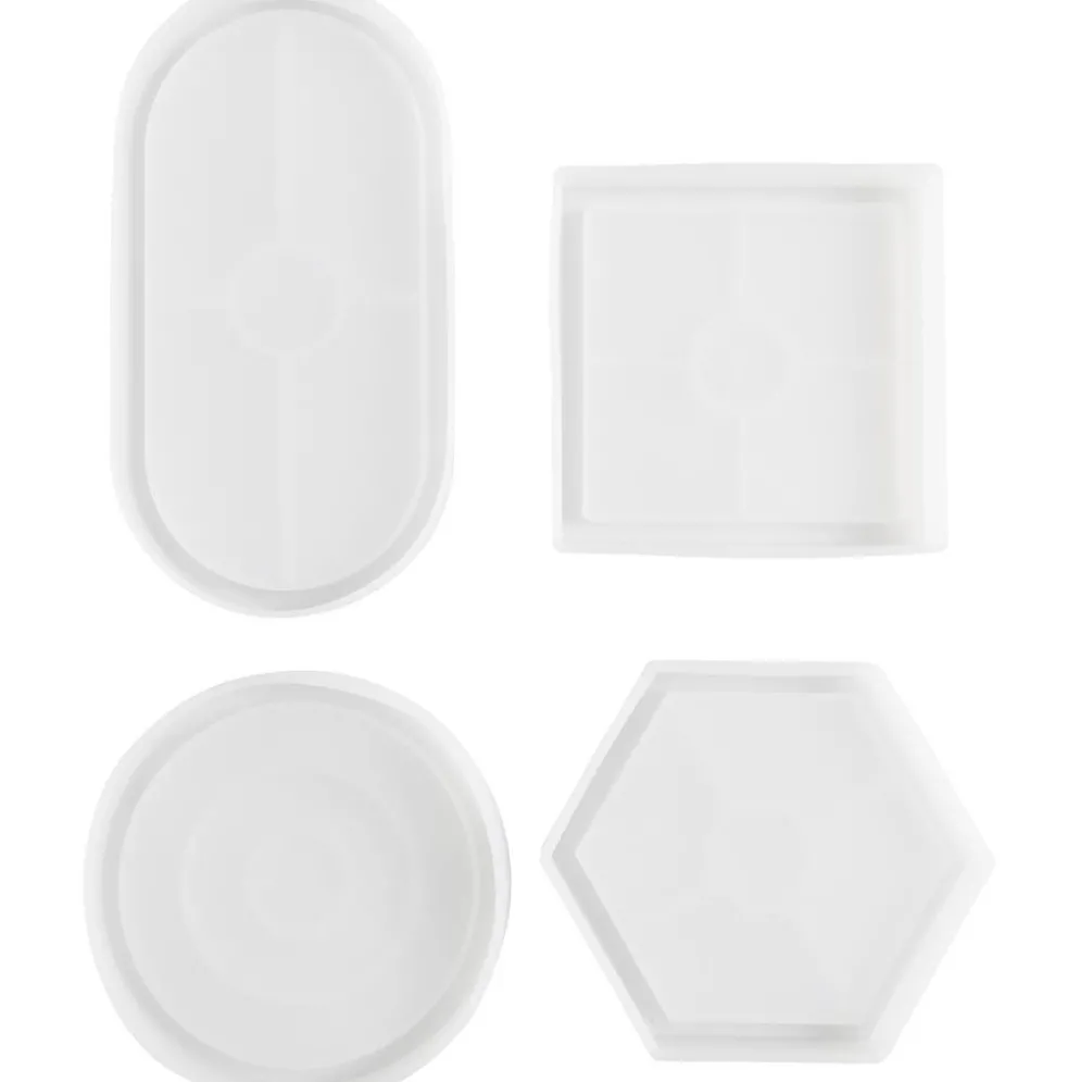 Silikonform, Fyrkantig, rund, sexkantig och oval, H: 1-1,5 cm, Dia. 9-11,2 cm, 4 st./ 1 förp.