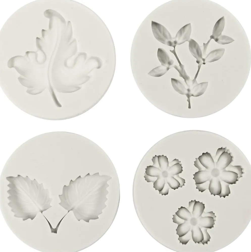 Silikonform, Löv och blommor, H: 0,5 cm, L: 1,8-4,5 cm, 4 st./ 1 st.