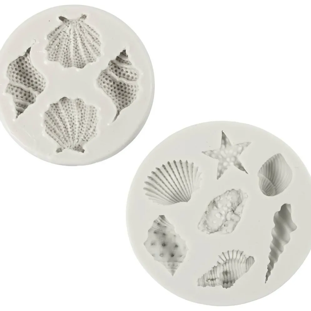 Silikonform, Sjöstjärna, snäcka, skal, H: 0,3-1 cm, L: 1,3-3,3 cm, 2 st./ 1 förp.